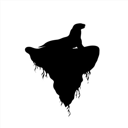 Vector silhouette of piece of land with sea lion on white background. Symbol of nature and planet.のイラスト素材