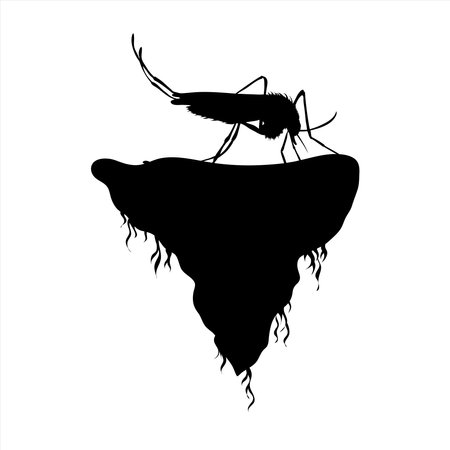 Vector silhouette of piece of land with mosquito on white background. Symbol of nature and planet.のイラスト素材