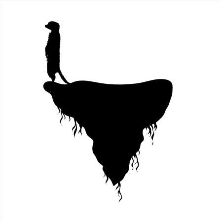 Vector silhouette of piece of land with suricate on white background. Symbol of nature and planet.のイラスト素材