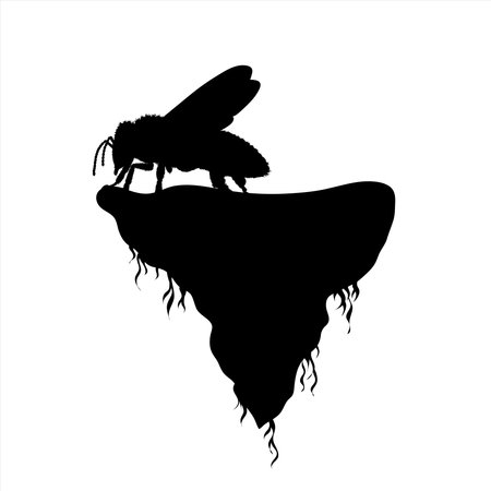 Vector silhouette of piece of land with honeybee on white background. Symbol of nature and planet.のイラスト素材