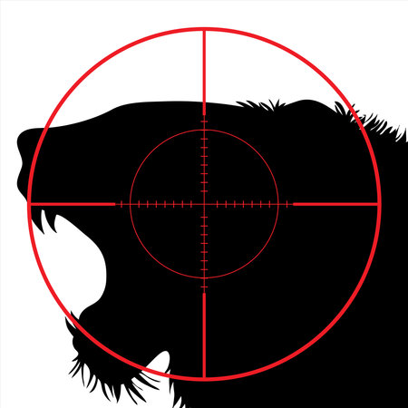 Vector silhouette of lion in rifle sight while hunting. The African creatures in focus.のイラスト素材