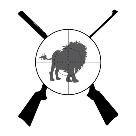 Vector silhouette of crossing guns like symbol of hunting. Lion in focus.のイラスト素材