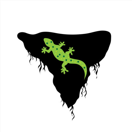 Vector silhouette of piece of land with lizard on white background. Symbol of nature and planet.のイラスト素材