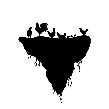 Vector silhouette of piece of land with poultry on white background. Symbol of nature and planet.のイラスト素材