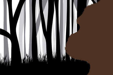 Vector silhouette of jungle black and white with gorilla. Symbol of animal and hunt.のイラスト素材