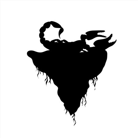 Vector silhouette of piece of land with scorpion on white background. Symbol of nature and planet.のイラスト素材