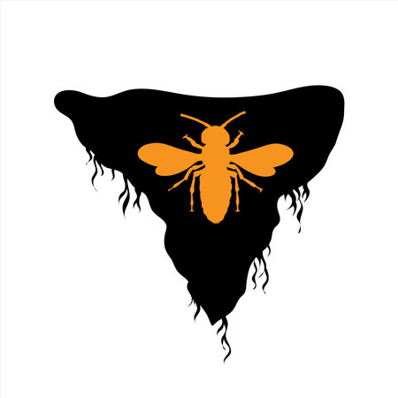 Vector silhouette of piece of land with honeybee on white background. Symbol of nature and planet.のイラスト素材