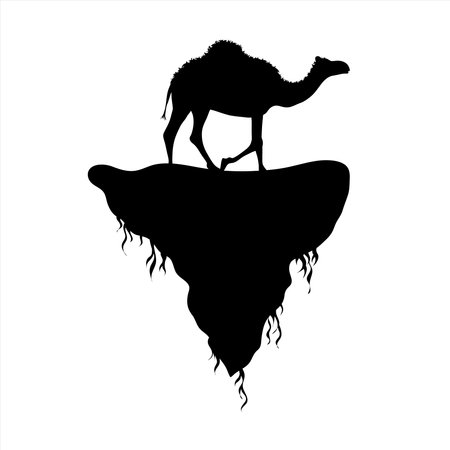 Vector silhouette of piece of land with camel on white background. Symbol of nature and planet.のイラスト素材