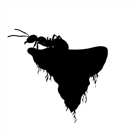 Vector silhouette of piece of land with ant on white background. Symbol of nature and planet.のイラスト素材