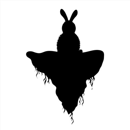 Vector silhouette of piece of land with rabbit on white background. Symbol of nature and planet.のイラスト素材