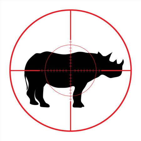 Vector silhouette of rhinoceros in rifle sight while hunting. The African creatures in focus.のイラスト素材