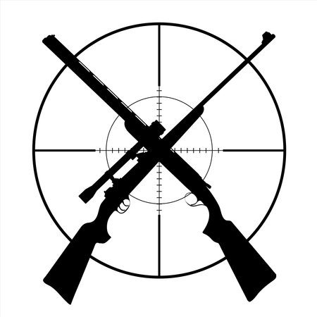 Vector silhouette of crossing guns like symbol of hunting. Army and sniper logo.のイラスト素材