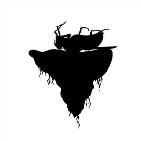 Vector silhouette of piece of land with death fly on white background. Symbol of crisis and planet.のイラスト素材