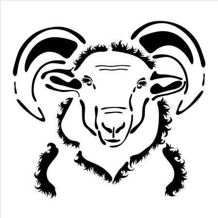 Vector illustration of ram. Symbol of farm animal and breeding.のイラスト素材
