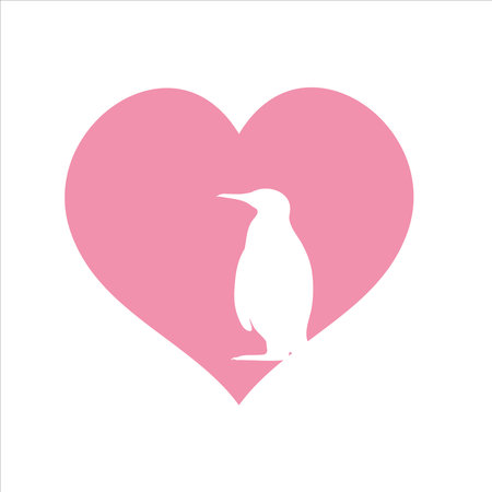 Vector illustration of heart with penguin. Symbol of wild animal and love.のイラスト素材