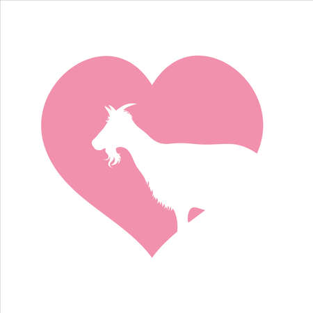 Vector illustration of heart with goat. Symbol of farm animal and love.のイラスト素材