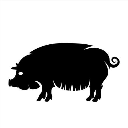 Vector silhouette of pig. Symbol of farm animal and breeding.のイラスト素材