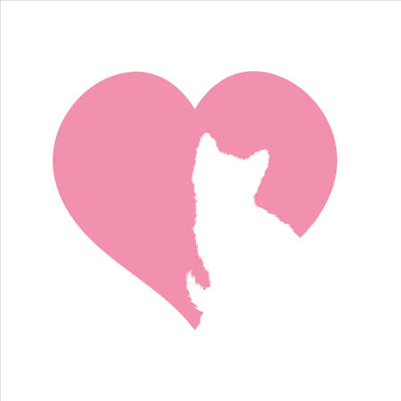 Vector illustration of heart with cat. Symbol of farm animal and love.のイラスト素材