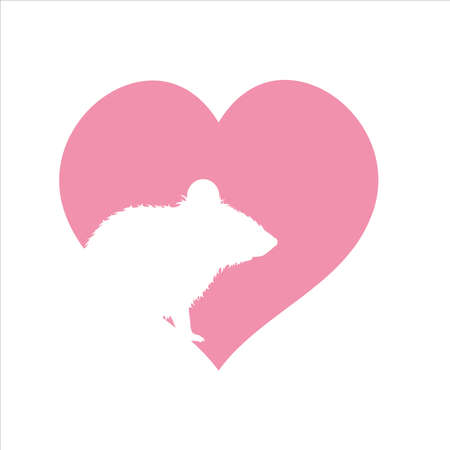 Vector illustration of heart with rat. Symbol of field animal and love.のイラスト素材