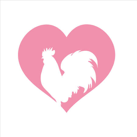 Vector illustration of heart with rooster. Symbol of farm animal and love.のイラスト素材