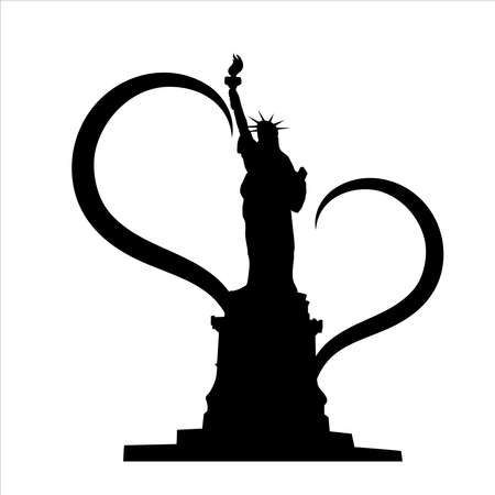 Vector illustration of heart with Statue of Liberty. Symbol of USA and patriotism.のイラスト素材
