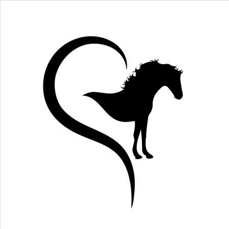 Vector illustration of heart with horse. Symbol of stallion, care and love for animals.のイラスト素材