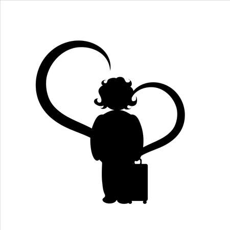 Vector illustration of heart with traveling woman. Symbol of trip and transportation.のイラスト素材