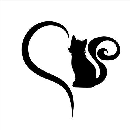 Vector illustration of heart with cat. Symbol of kitty, care and love for animals.のイラスト素材