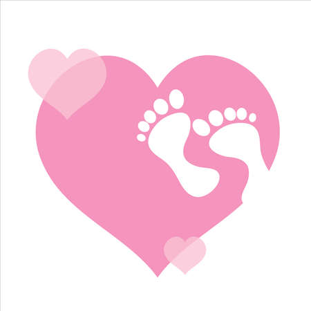 Vector illustration of heart with child feet. Symbol of baby, care and love.のイラスト素材
