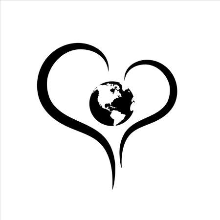 Vector illustration of heart with planet earth. Symbol of environment, world and care.のイラスト素材