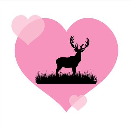 Vector illustration of heart with deer. Symbol of animal, care and love.のイラスト素材