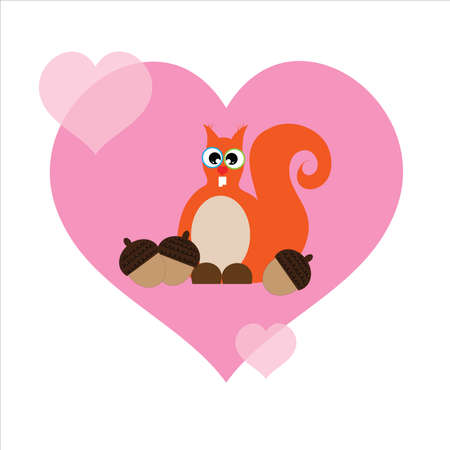 Vector illustration of heart with squirrel and nuts. Symbol of animal, care and love.のイラスト素材