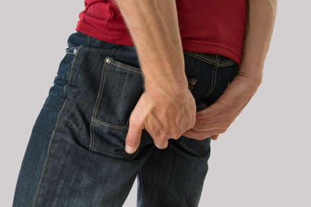 Man with health problems. Hemorrhoids and intestinal issues.