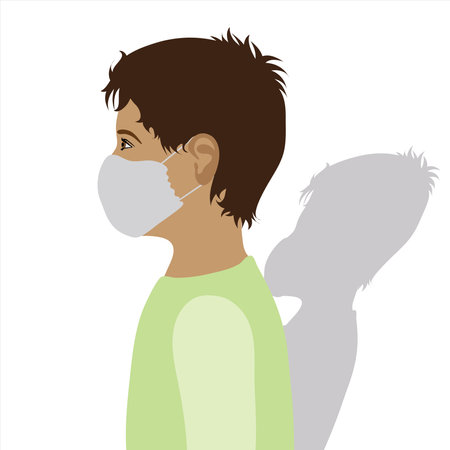Illustration of boy with medical mask.のイラスト素材