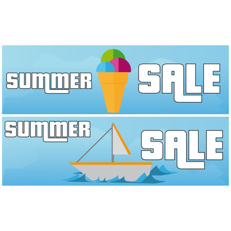 Summer Sale Flat Banner For Travel With Sea And Icecreamのイラスト素材