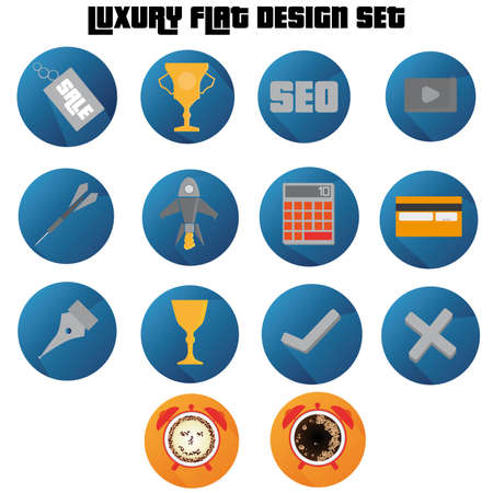 Flat Design Set of Icons With Long Shadow And Orange Backgroundのイラスト素材