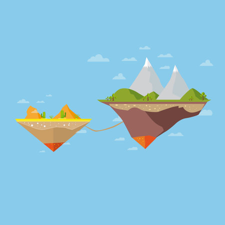 Flying Island With Sand And Mountains, Ecology Conceptのイラスト素材