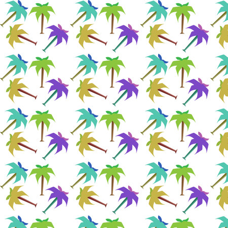 015 - Cartoon seamless pattern palm tree with green and purple color. For fabric, scrapbooking, surface designのイラスト素材