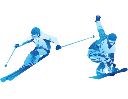 illustration of snowborder and skierのイラスト素材