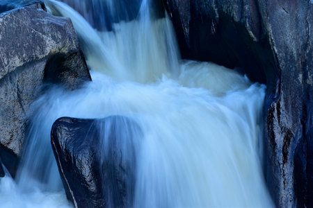 Almonte River Waterfalls. Silk-like waterfall at the Almonte River waterfalls in the province of Caceres, Extremaduraの写真素材