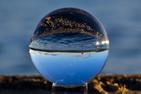 Through the crystal ball. A golden landscape with sensations of animal lamentの写真素材