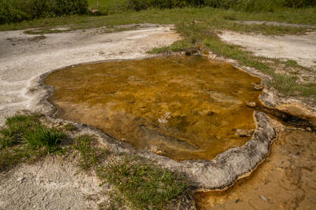 Travertine cascading lakes on a sunny bottom.の写真素材