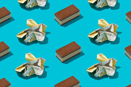 Candy bars and gold foil wrapping papers pattern on blue background.の写真素材