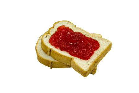 Isolated two slices of bread with strawberry jam