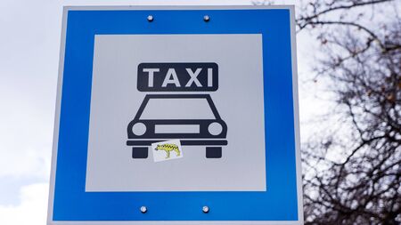 taxi table with hyena stickersの写真素材