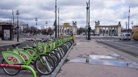 Budapest, Hungary, March 152019: BuBi moll rent a bike stationのeditorial素材
