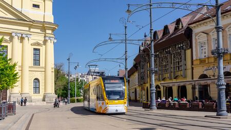Debrecen Hungary 04 19 2019 tram passes through Kossuth Square in Debrecen