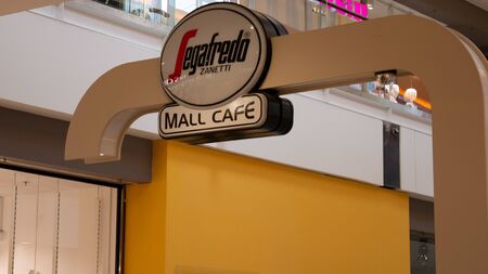 Gyor Hungary 05 07 2019 a segafredo logo in the arkad of Gyorのeditorial素材