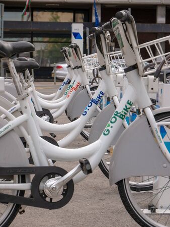 Gyor / Hungary - 05 07 2019: the bicycle divider in Gyor has grown.のeditorial素材