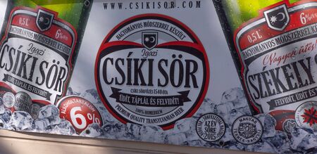 Gyor Hungary 03 26 2019 the real csiki beer advertising on a poster.